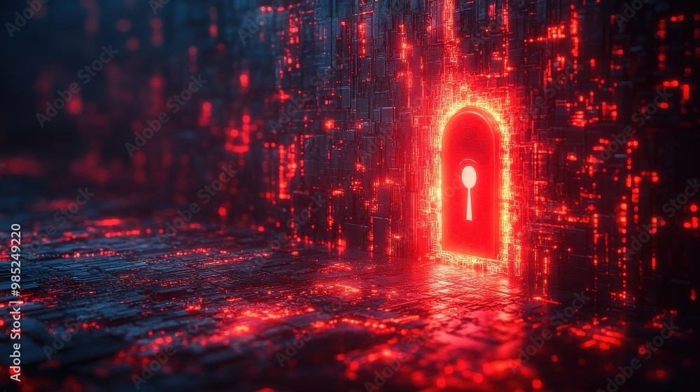 Poster cyber security lock that is being decoded using a ransomware
