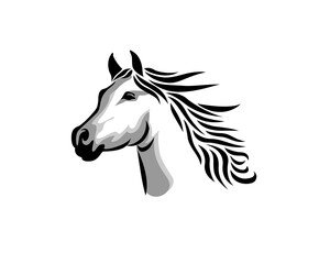 head running horse flying hair tattoo style logo design template illustration inspiration
