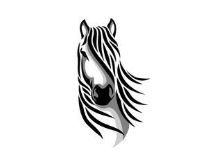 head horse with long hair logo design template illustration