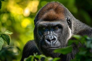 Fototapeta premium Wildlife Photography Of A Gorilla, Animal Photography, Gorilla Close-up, Gorilla Nature Photography, Animal Portrait Photography, High Quality Gorilla Image