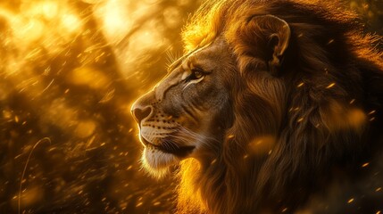 Naklejka premium Majestic Lion in Golden Light