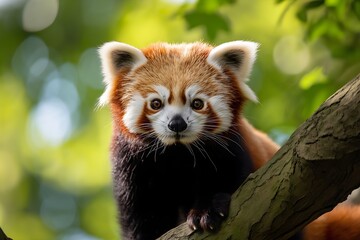 Naklejka premium Wildlife Photography Of A Red Panda, Animal Photography, Red Panda Close-up, Red Panda Nature Photography, Animal Portrait Photography, High Quality Red Panda Image