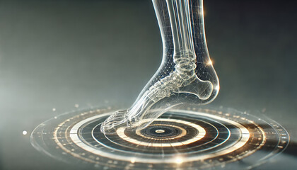 Close-up shot of a holographic gait analysis, showcasing futuristic technology in motion.