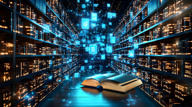 Digital Book Shelf 3D Illustration