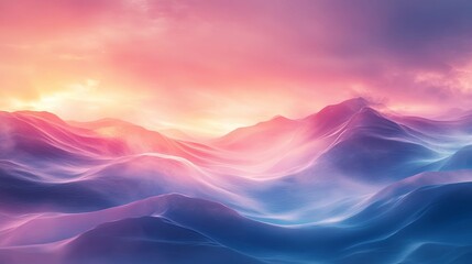Dreamy Sunset Over Purple and Blue Mountains