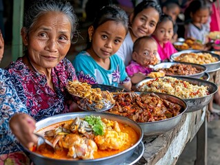 A local village festival in Indonesia, with families coming together to prepare traditional food and celebrate the harvest season