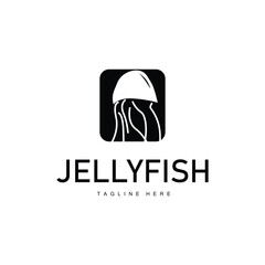 Jellyfish logo design template sea animal life simple black silhouette illustration