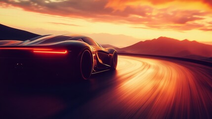 Dynamic Race Car at Sunset on Scenic Road