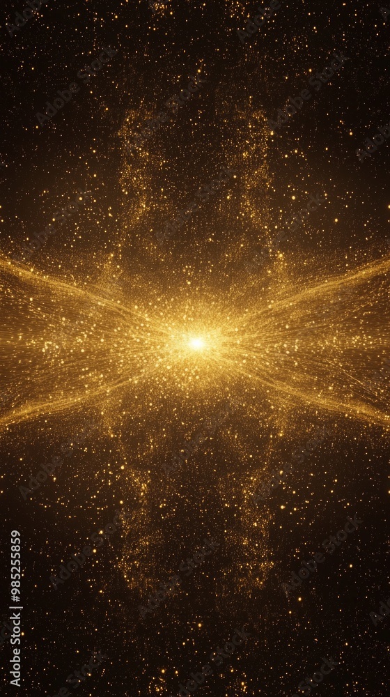 Poster captivating explosion bursts forth with a bright golden core, sending shimmering particles cascading