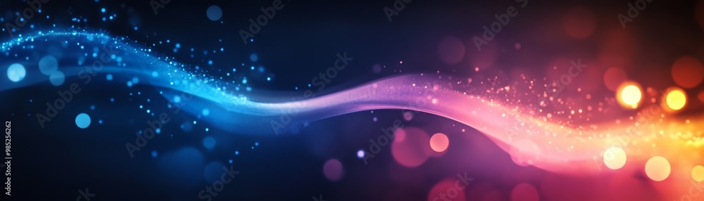 Poster abstract blue and red light wave background with bokeh