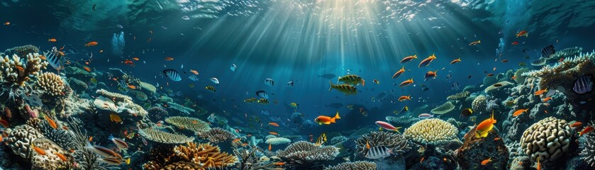 Naklejka premium A beautiful underwater scene with a variety of fish swimming around