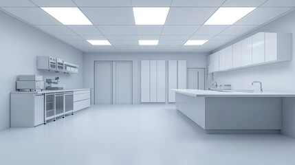 A modern, minimalist kitchen with sleek surfaces and ample storage space.