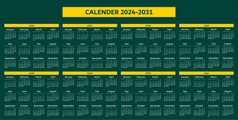 Calendars 2024-2031 free vector Calendar Design for New Year 