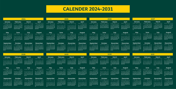 Calendars 2024-2031 free vector Calendar Design for New Year 