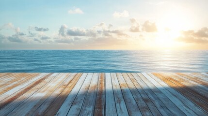 Serene Ocean View from Wooden Pier at Sunrise