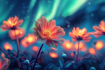 A field of flowers with a bright orange flower in the center