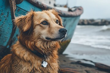 Golden Retriever Dog by the Sea
