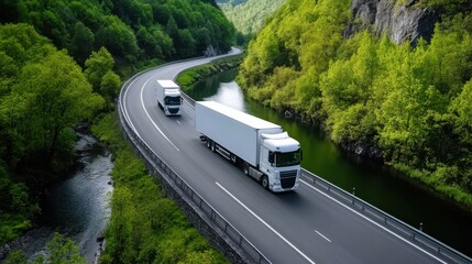 Scenic Truck Journey on a Winding Road by Water