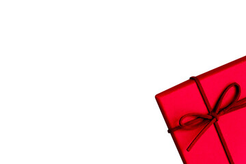 red gift box with ribbon isolated on white. christmas and new year celebration gifts display with...
