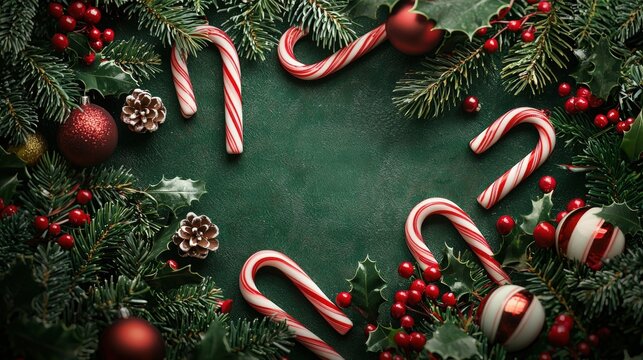 Festive Christmas backdrop featuring candy canes and a vibrant holiday theme for a playful look