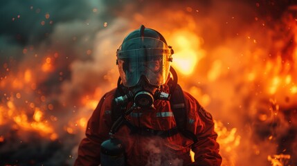 A highly realistic image of a person engaged in Firefighters – Practicing using fire extinguishers in firefighting camps The scene is well-lit, with natural light highlighting the details. The 