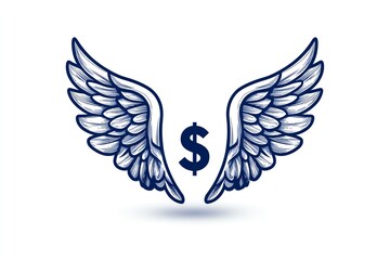 Obraz premium Minimalist angel investor icon, with a simple outline of wings and a dollar symbol in the center