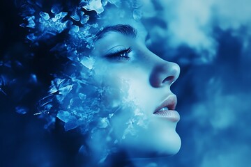 Fototapeta premium Mystical Woman with Crystal Flowers, Fantasy and Beauty