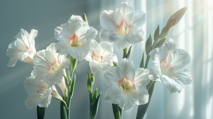 A highly realistic image of an object related to Gladiolus design, displayed in a design studio. The scene is well-lit, with natural light highlighting the details clearly. The background is 