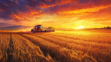 Fototapeta premium Golden Harvest at Sunset