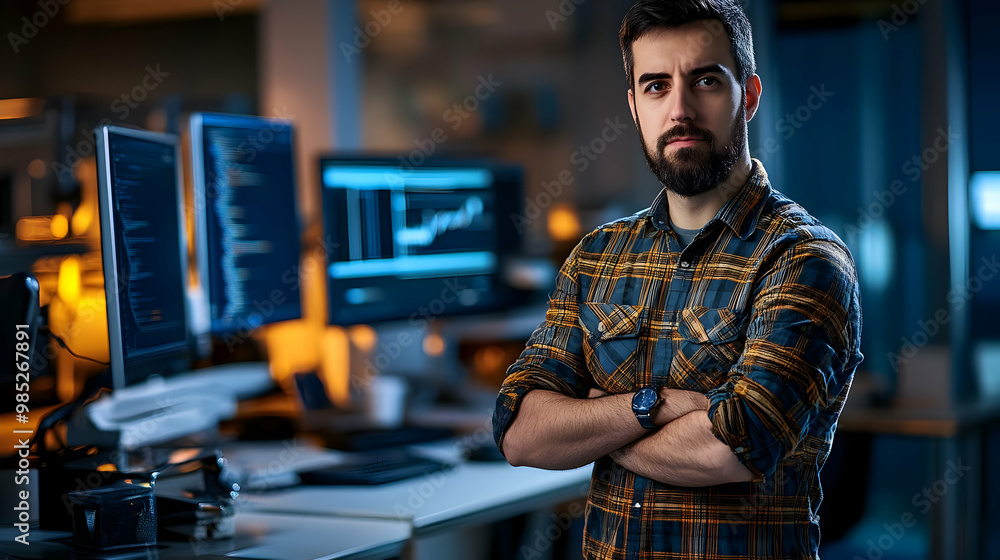 Poster programmer in a modern office
