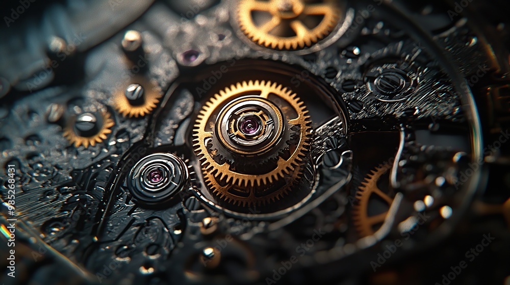 Poster close-up of intricate watch gears, showing the complexity of timekeeping.