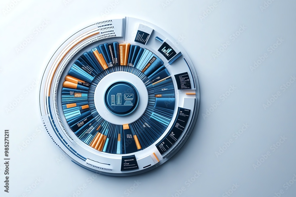 Poster Minimalist circular data graph, representing different business sectors in a clean, modern design