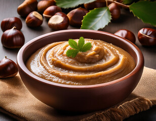 a bowl of chestnut puree. A meal that is pureed and softly textured.