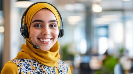 closeup of a happy call center agent