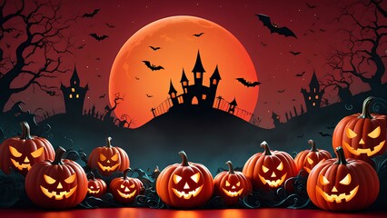 Fototapeta premium Halloween layout, Halloween copy space, Halloween card layout, Halloween pumpkin, Halloween letter paper, Halloween illustration, Halloween concept, Halloween background, Halloween banner