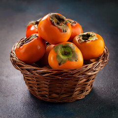 A basket of persimmons. The concept of harvesting fruit.