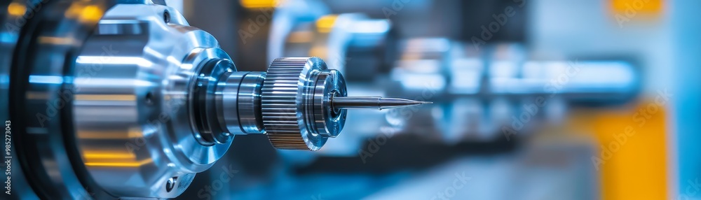 Poster close up of a cnc machine spindle with sharp cutting tool
