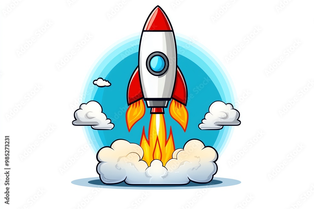 Poster minimalist rocket icon, symbolizing rapid growth and success for startups in an accelerator program