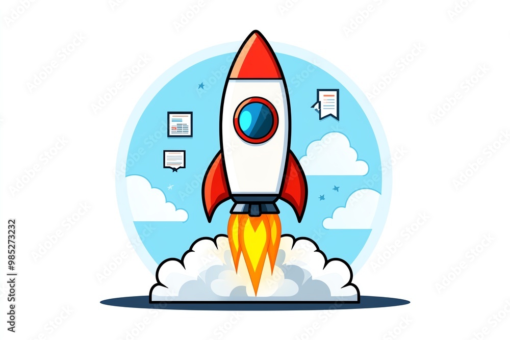 Poster Minimalist rocket icon, symbolizing rapid growth and success for startups in an accelerator program