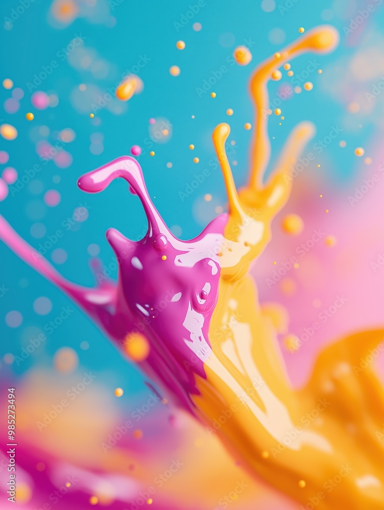 Poster a vibrant dynamic image showcasing a colorful explosion of abstract liquid art in motion the splash 