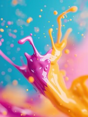 Fototapeta premium A vibrant dynamic image showcasing a colorful explosion of abstract liquid art in motion The splash of paint like fluids creates a mesmerizing kinetic display of shapes textures and hues