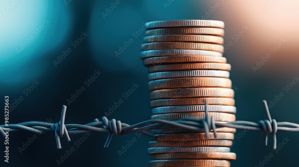 Poster balancing finance and security navigating the obstacles to wealth and prosperity in a volatile econo