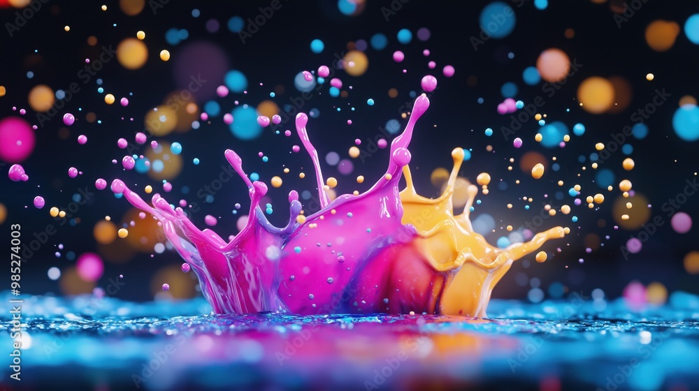Poster colorful splash of vibrant liquid art in abstract motion and dynamic explosion of design experimenta
