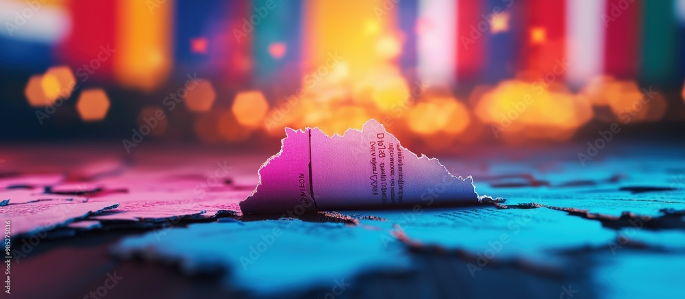 Poster mesmerizing abstract landscape featuring a captivating display of glimmering neon lights reflected o