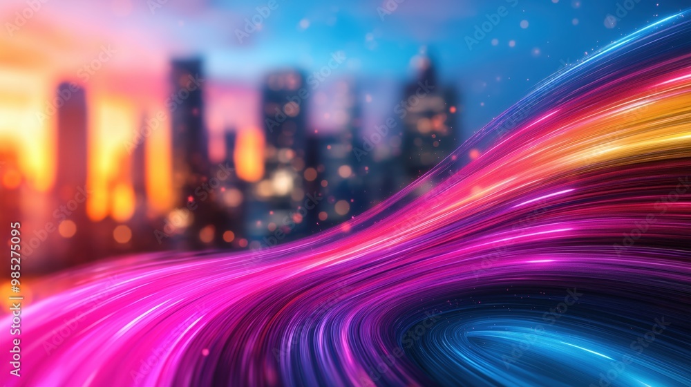 Poster mesmerizing energy flows through the cityscape creating a mesmerizing display of vibrant luminous li