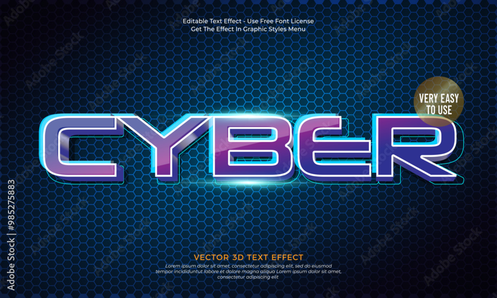 Poster 3d style text effect cyber tech design