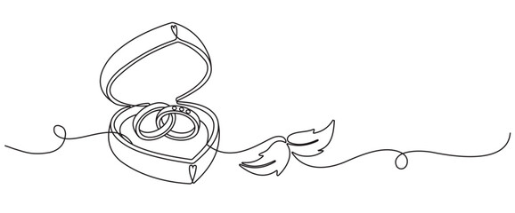 line art illustration of wedding rings in a jewelry box