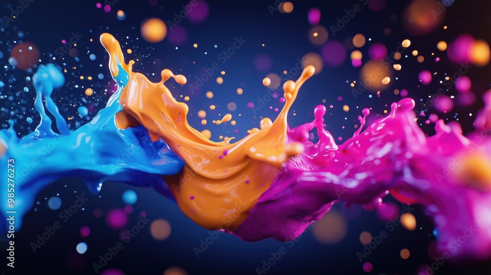 Poster vibrant liquid splash of colorful digital art in dynamic motion captivating abstract image showcasin