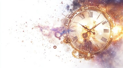 Artistic Cosmic Clock with Stars and Nebulae