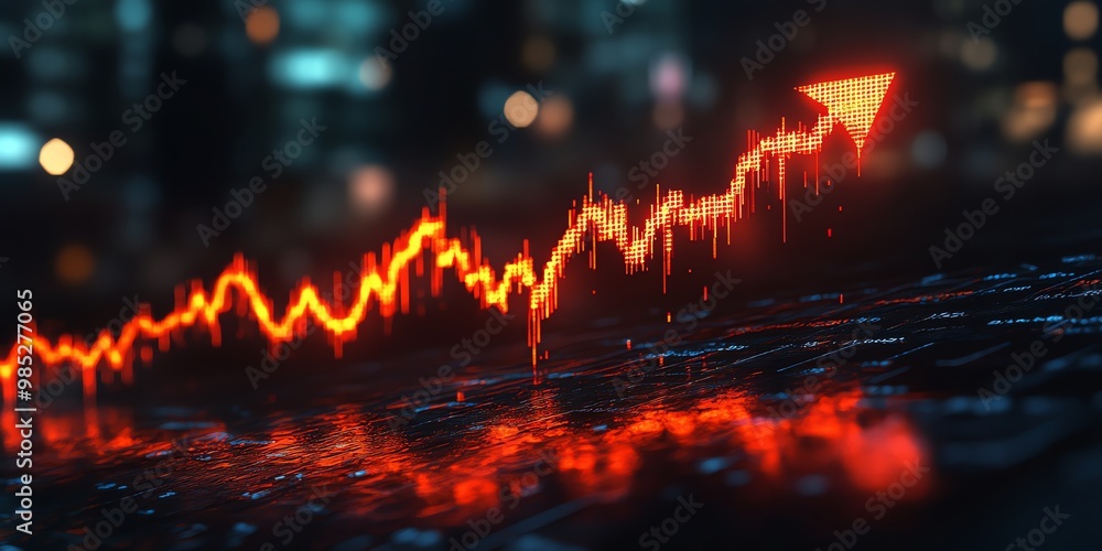 Poster A glowing red arrow pointing up on a dark background with a digital line graph.